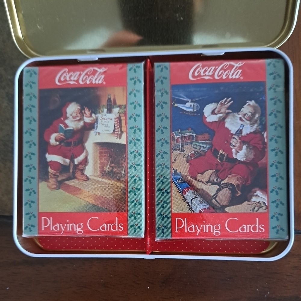 VTG 1992 edition 2 decks Santa COCA COLA nostalgia playing cards in sealed TIN